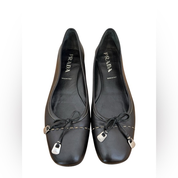 Prada Shoes - Prada Black Calfskin Leather Classic Luxury Round Toe Ballet Flats Size 39